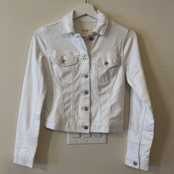 Jessica Simpson Pixie Fitted Tailored Stretch White Denim Jean Jacket - Picture 4 of 9